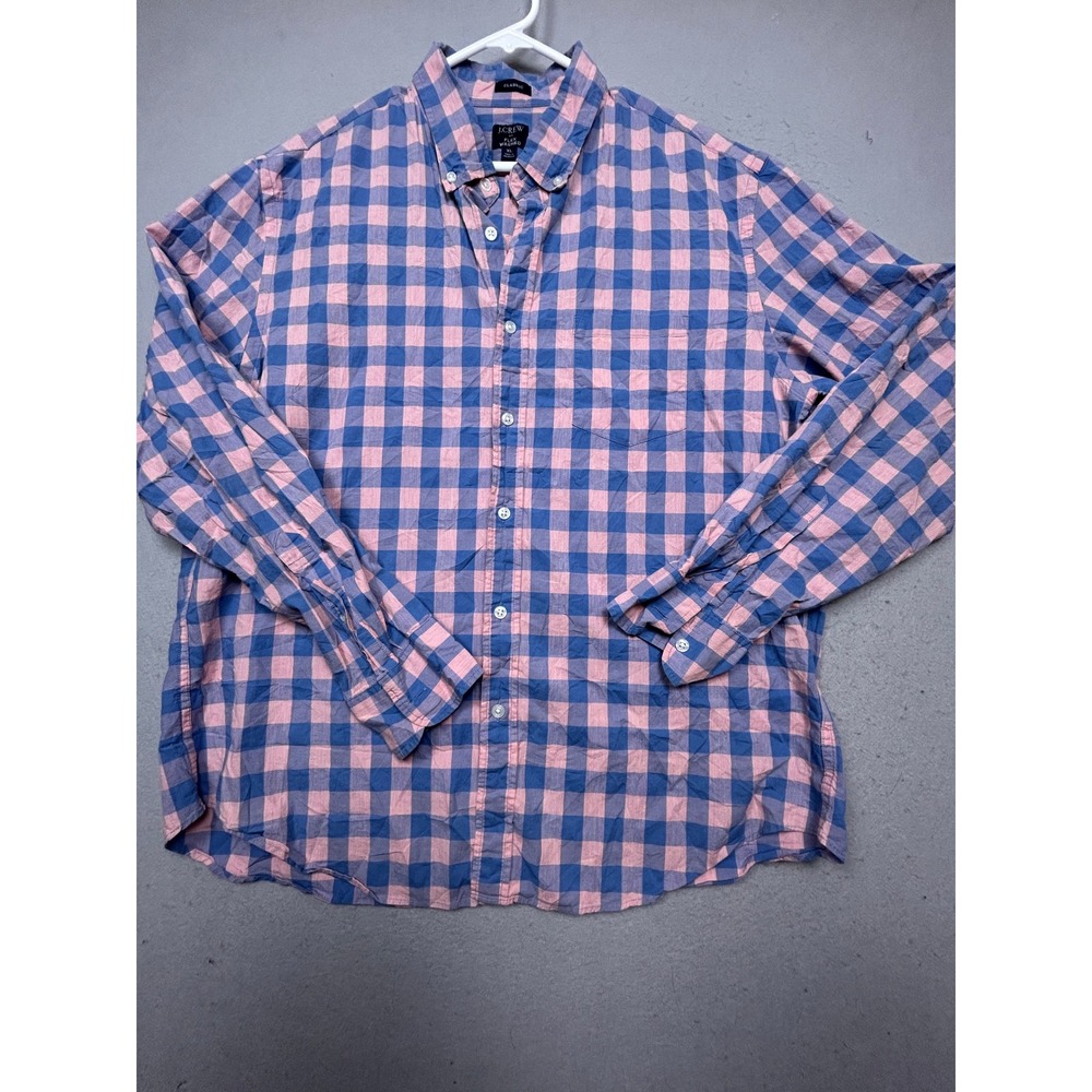 J.Crew Flex Washed Cotton Pink Blue Gingham XL Mens